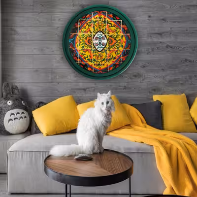 بشقاب دیوارکوب سفالی طرح کاشی کد 1057