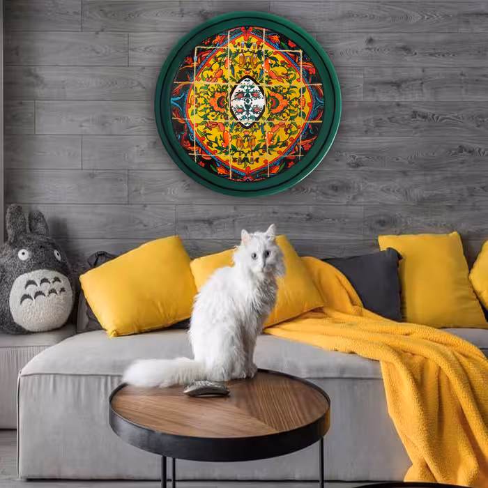 بشقاب دیوارکوب سفالی طرح کاشی کد 1057