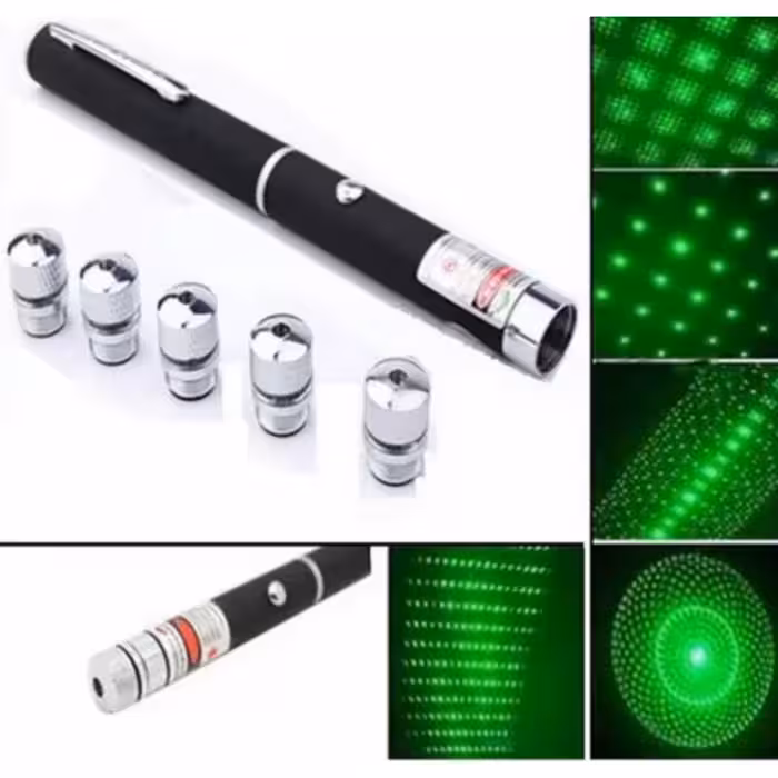 لیزر سبز  برد 1کیلومتری با 5سر متنوع طرح دار و جذاب-باتری