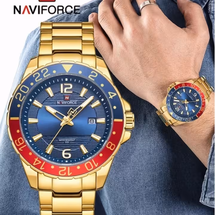 ساعت نیوی فورس مردانه طلایی گارانتی دار جعبه نیوی فورس