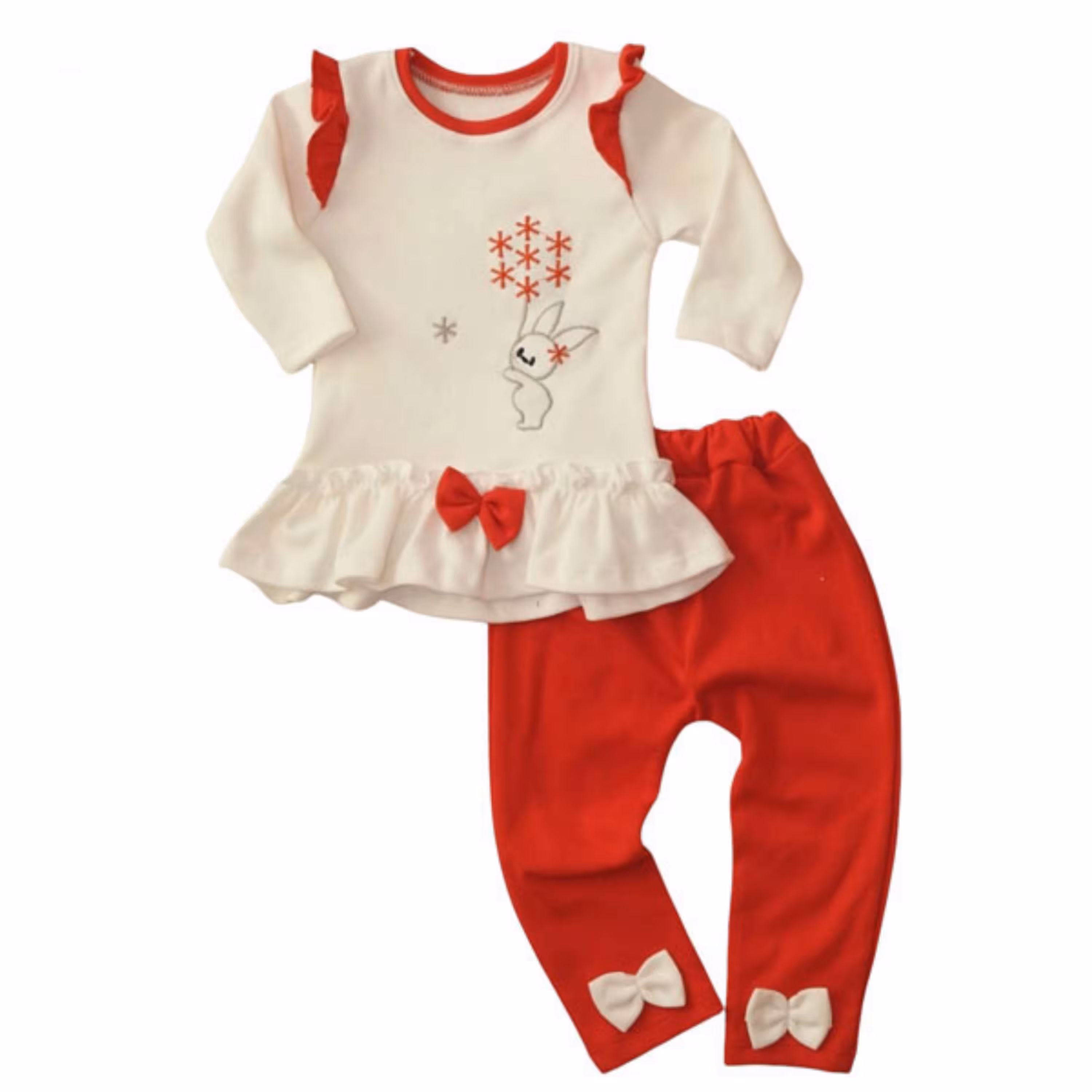 بلوز شلوار نوزادی چین دار دخترانه قرمز