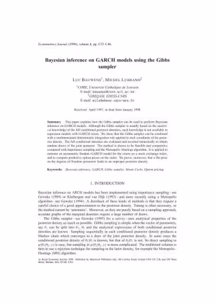 خرید و دانلود نسخه کامل کتاب Bayesian inference on GARCH models using the Gibbs sampler
