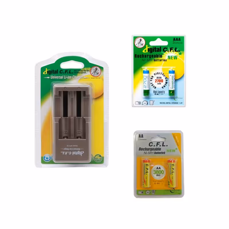 شارژر باتری سی‌اف‌ال مدل M701W به همراه باتری قلمی 3800mAh و نیم قلمی 2700mAh