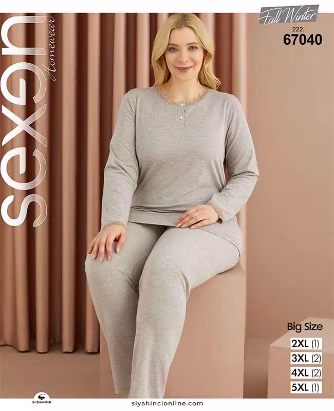 ست راحتی سایز بزرگ زنانه ساده گیپوردار کد 67040