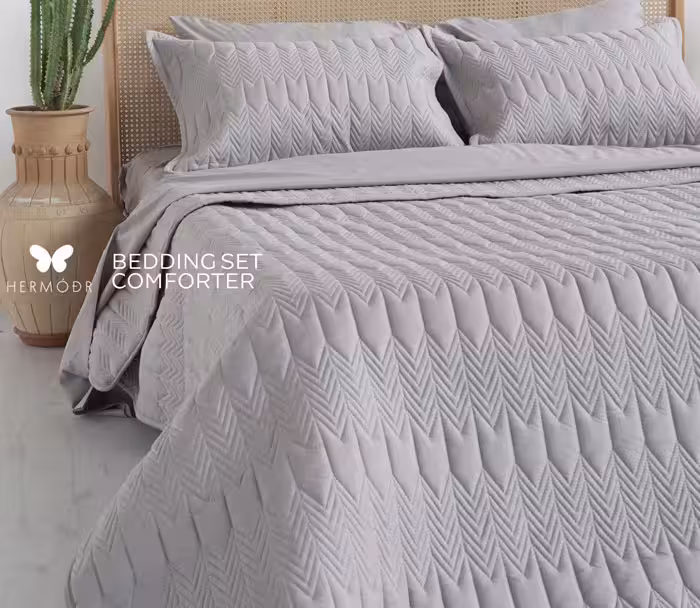 لحاف دونفره بهاره طرح کاج رنگ طوسی