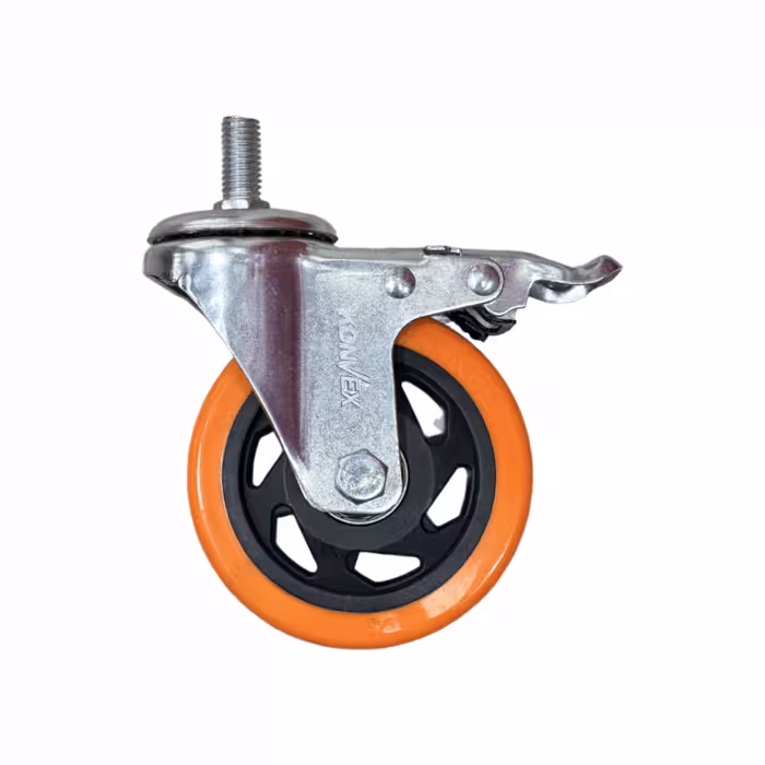 چرخ گردان ترمزدار پیچی لوکس نارنجی پایه سفید سایز 10 وارداتی