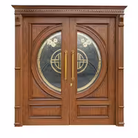درب چوبی دو لنگه با شیشه دکوراتیو گرد و طراحی کلاسیک کد 30227