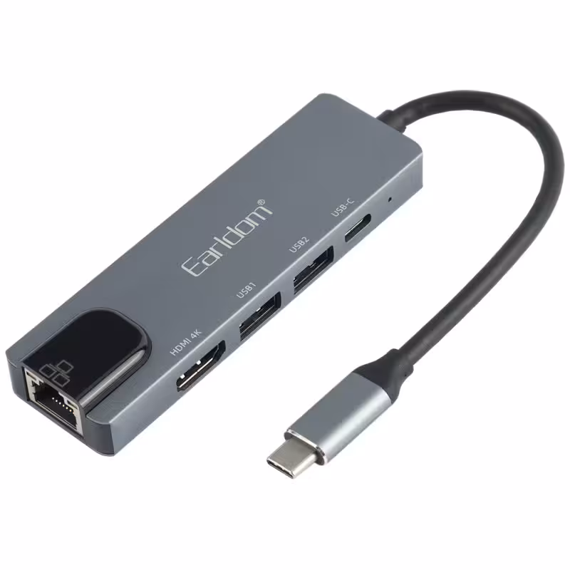 هاب 5 پورت USB3.0/USB2.0/HDMI/RJ45/Type-C باسئوس مدل ET-W27