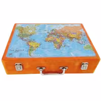 جعبه چوبی مدل چمدان بزرگ طرح  نقشه جهان 005