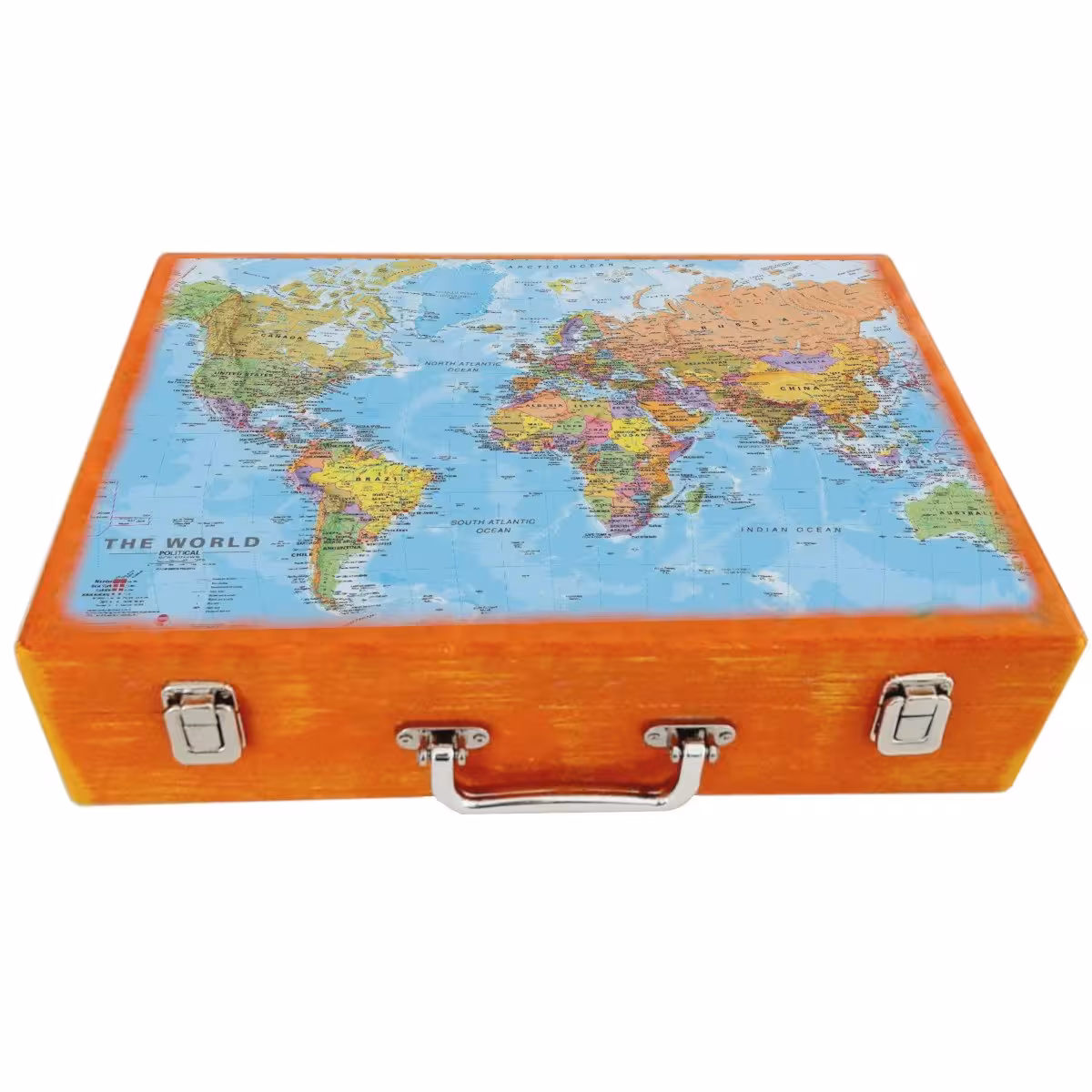 جعبه چوبی مدل چمدان بزرگ طرح  نقشه جهان 005