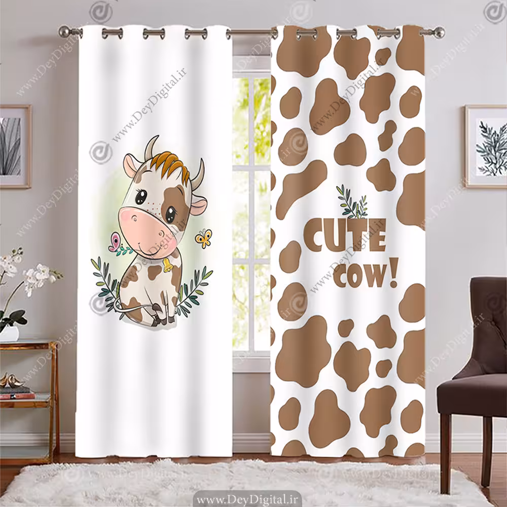 پرده پانچی طرح عروسکی گاو با زمینه روشن WA-2451