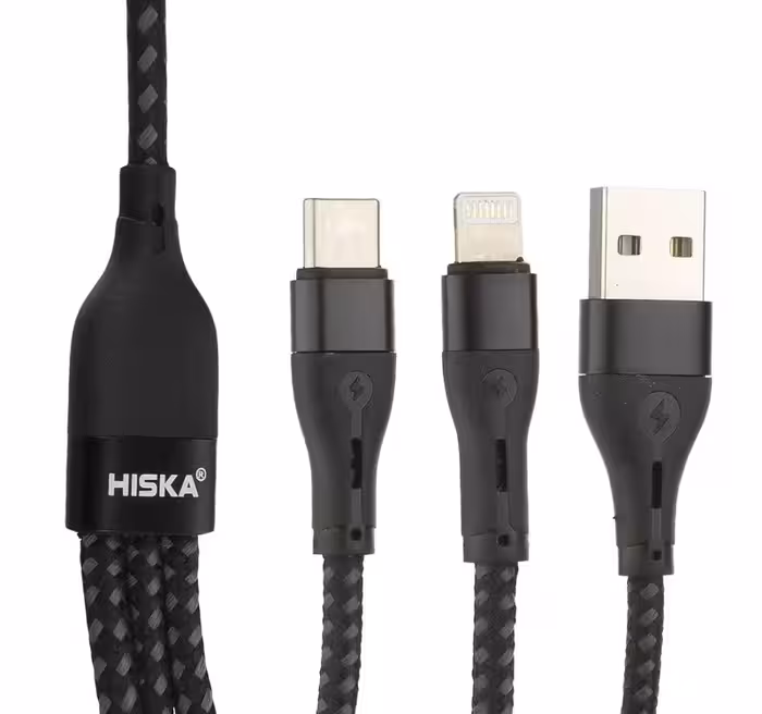 کابل تبدیل USB به MicroUSB / USB-C / لایتنینگ هیسکا مدل LX-33 طول 1.2 متر