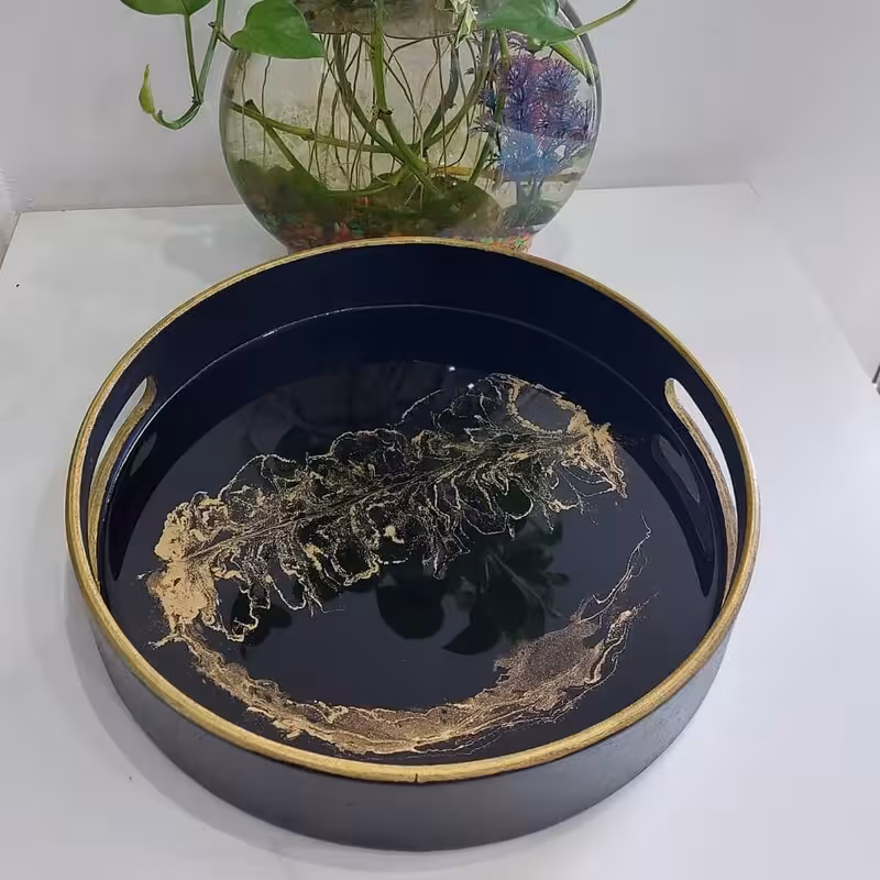 سینی مدرن چوبی گرد رزینی