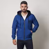 سوییشرت شمعی مردانه کلاهدار داخل خز رنگ آبی NY