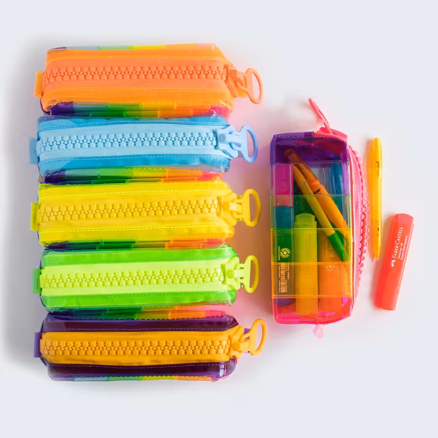 جامدادی زیپ بزرگ رنگین کمانی