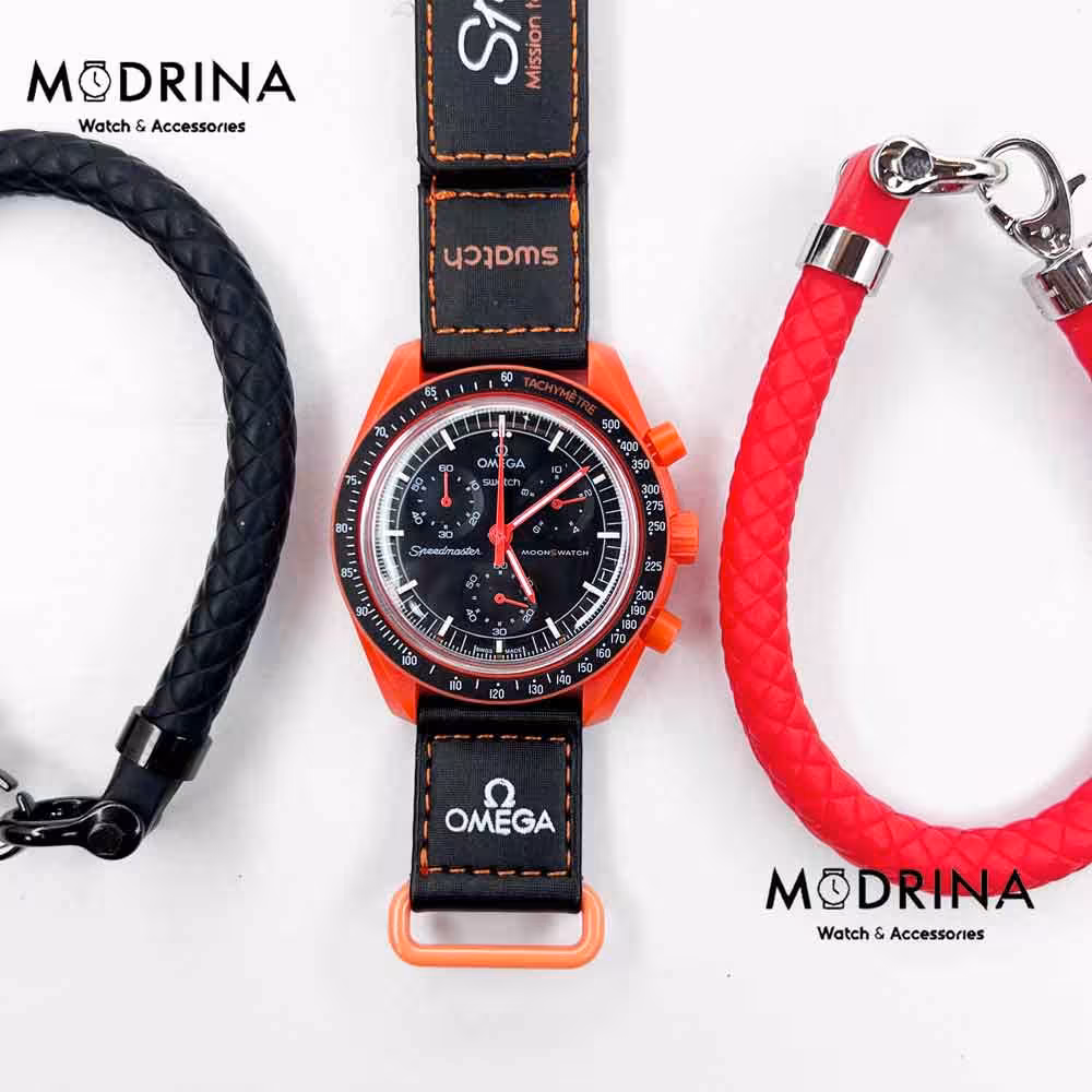 ساعت امگا سواچ زمین مشکی نارنجی OMEGA X SWATCH MOON PHASE