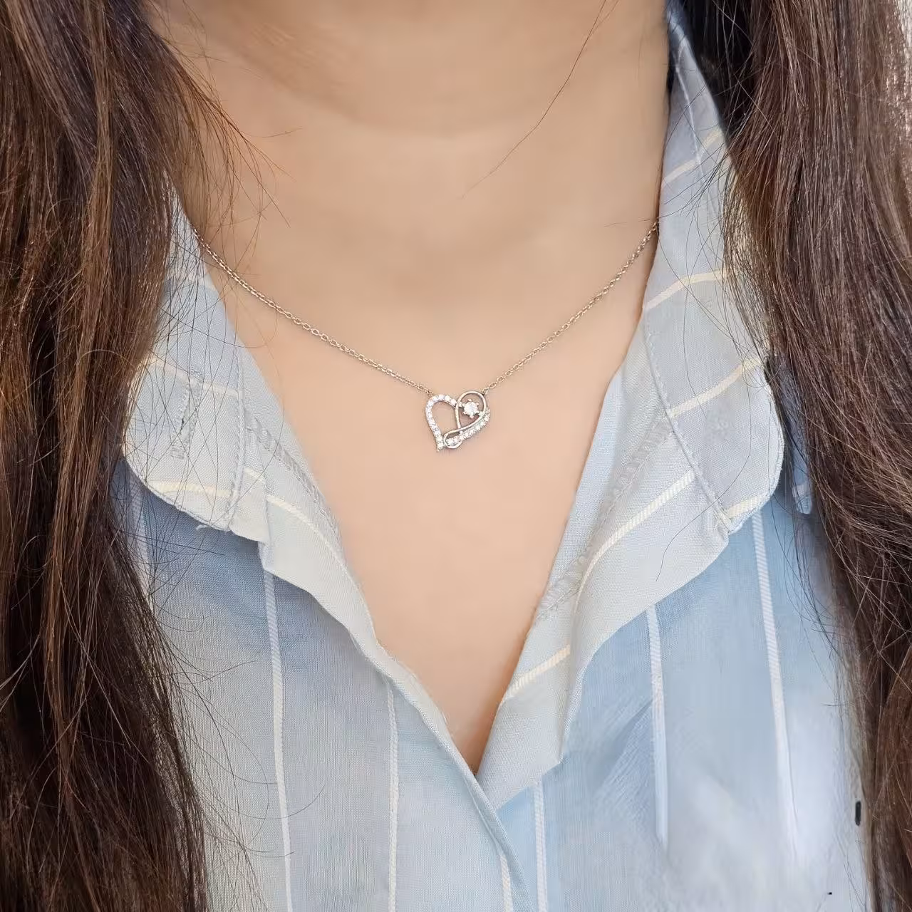 گردنبند قلب جواهری زنانه نقره کد 20453