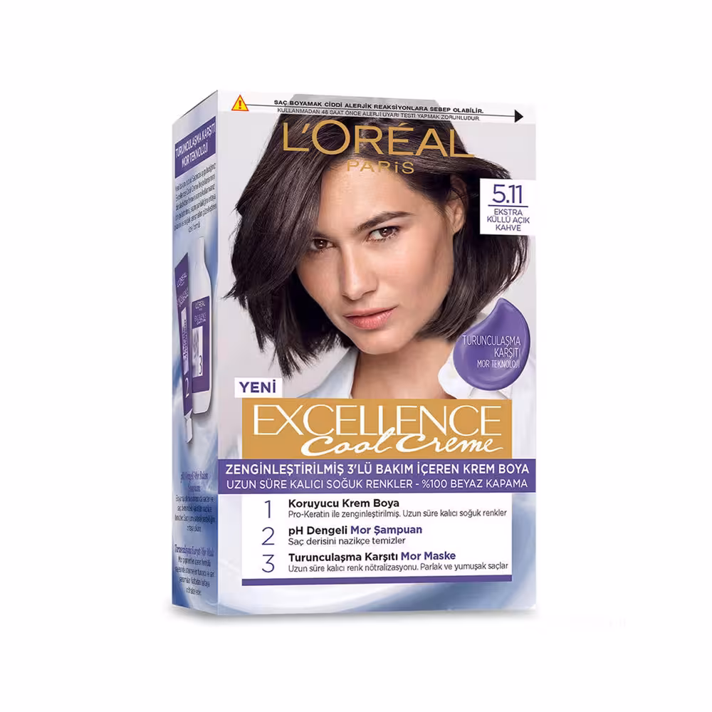 کیت رنگ مو لورآل سری Excellence شماره 5.11 پایه رنگ قهوه ای دودی روشن