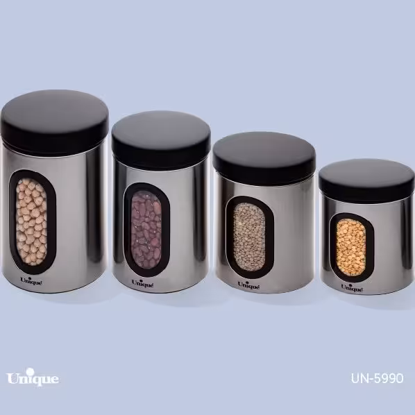 ظرف حبوبات در 4 سایز پنجره دار استیل یونیک UN-5990