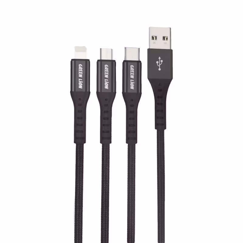 کابل تبدیل USB به لایتنینگ / Micro USB / USB-C گرین لاین مدل (3in1) Braided طول 1.2متر