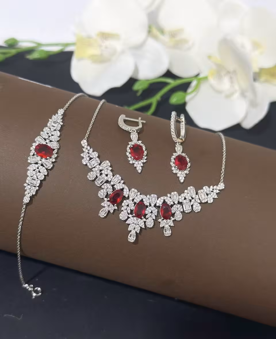 سرویس نقره یاقوت سرخ جواهری زنانه کد 60727