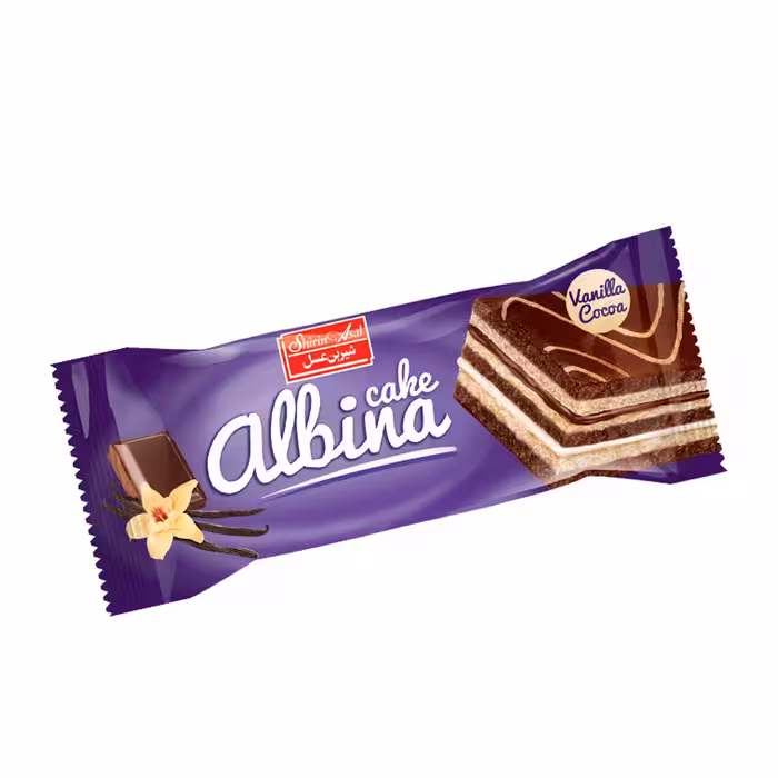 کیک لایه ای با طعم کرم کاکائو و وانیل آلبینا شیرین عسل 45 گرمی