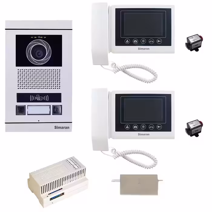 مجموعه دربازکن تصویری کارتی سیماران مدل 43TKM-VFBC2/N دو طبقه به همراه محافظ ولتاژ مانیتور