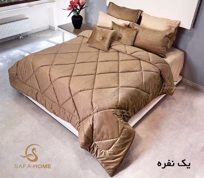 روتختی یک نفره مخمل کالیفرنیا 5 تکه طرح لوزی نسکافه ای