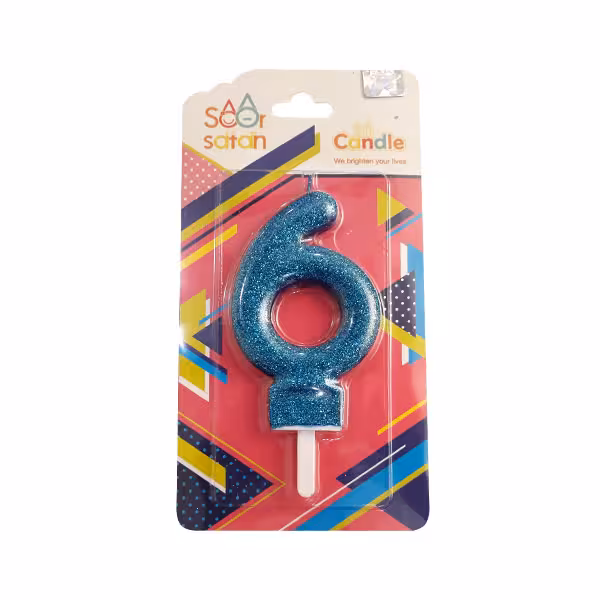 شمع تولد عدد 6 آبی اکلیلی