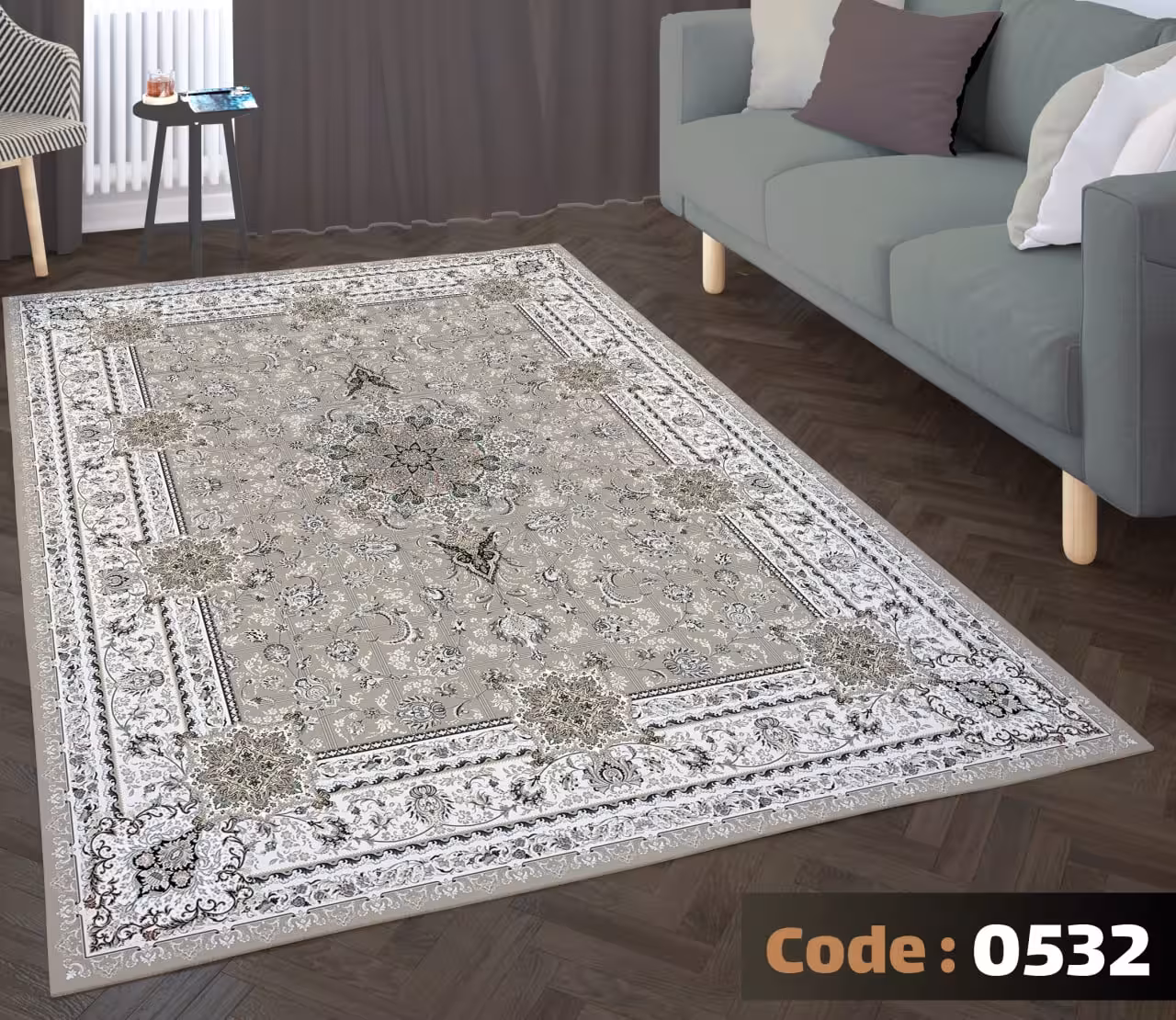 کاورفرش روفرشی دورکشدار گوشه لیفه ای کرم  قهوه ای کد 0532