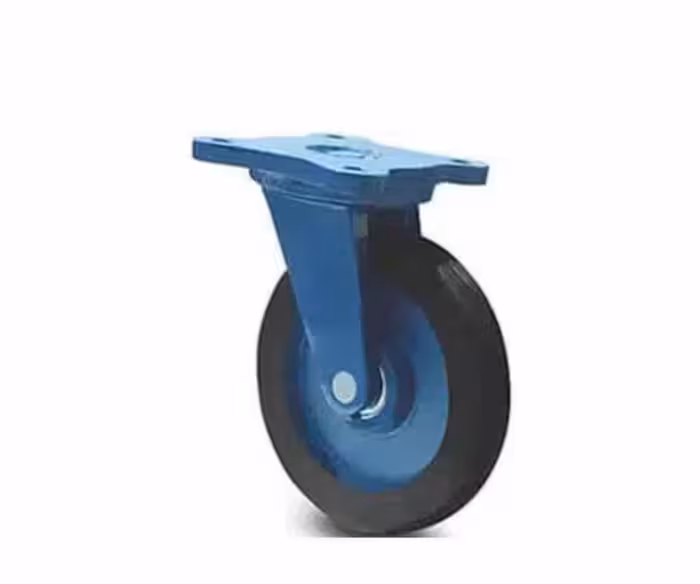 چرخ چدنی فوق سنگین آبی لاستیکی گردان سایز 250 ( تضمین کف قیمت)