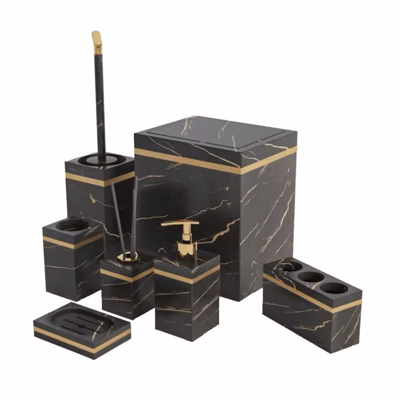 سرویس 7 پارچه هارمونی مدل رویا طرح ماربل مشکی طلایی