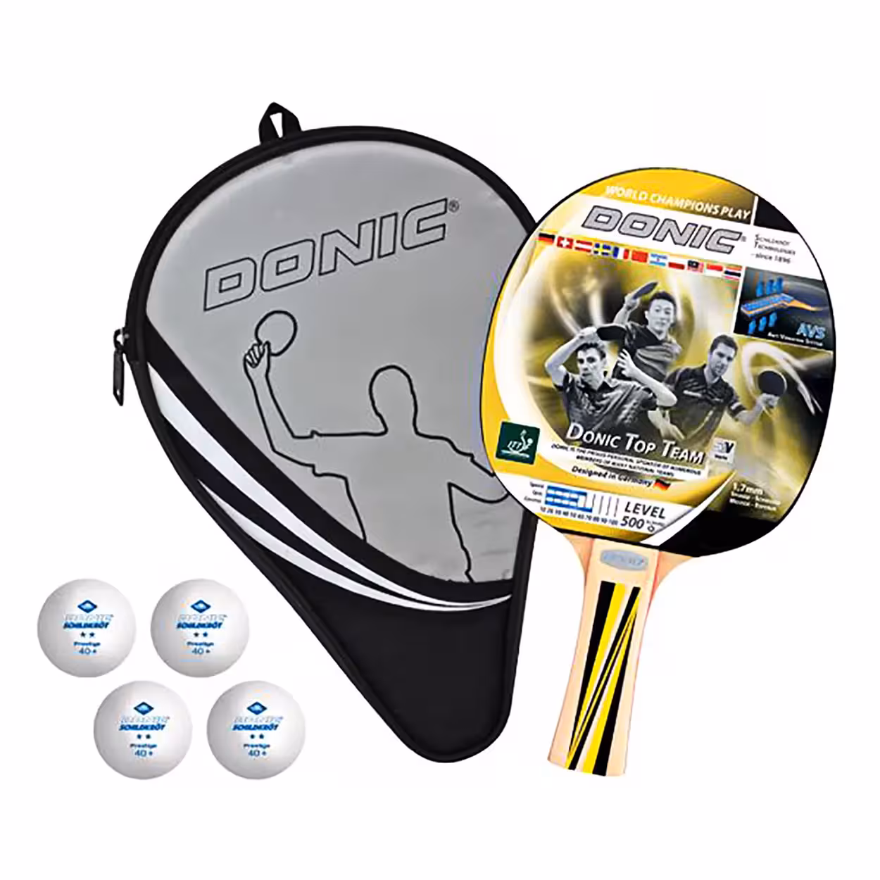 راکت پینگ پنگ دونیک شیلدکروت تاپ تیم 500 جلد دار همراه با توپ OLK | دسته FL
