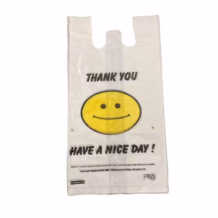 کیسه خرید مدل ضخیم دسته دار طرح لبخند C45 بسته 50 عددی