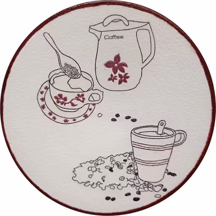 بشقاب دیوارکوب سفالی مدل فنجان و قوری کد 2 مجموعه 4 عددی