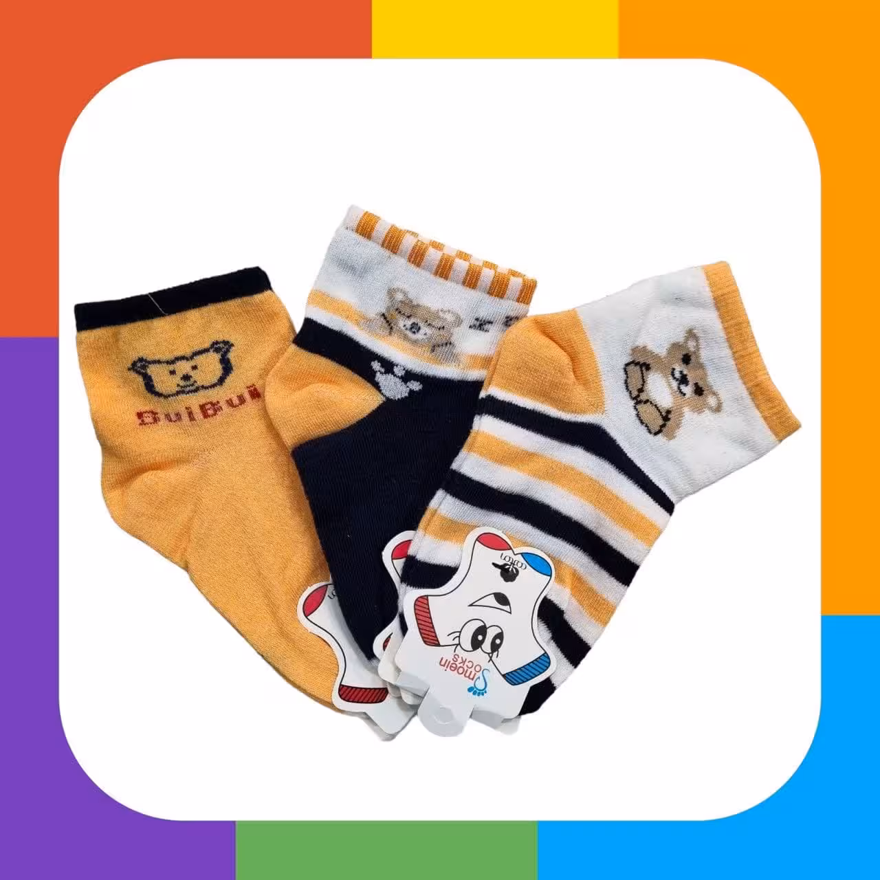 جوراب بچگانه معین طرح تدی پرتقالی