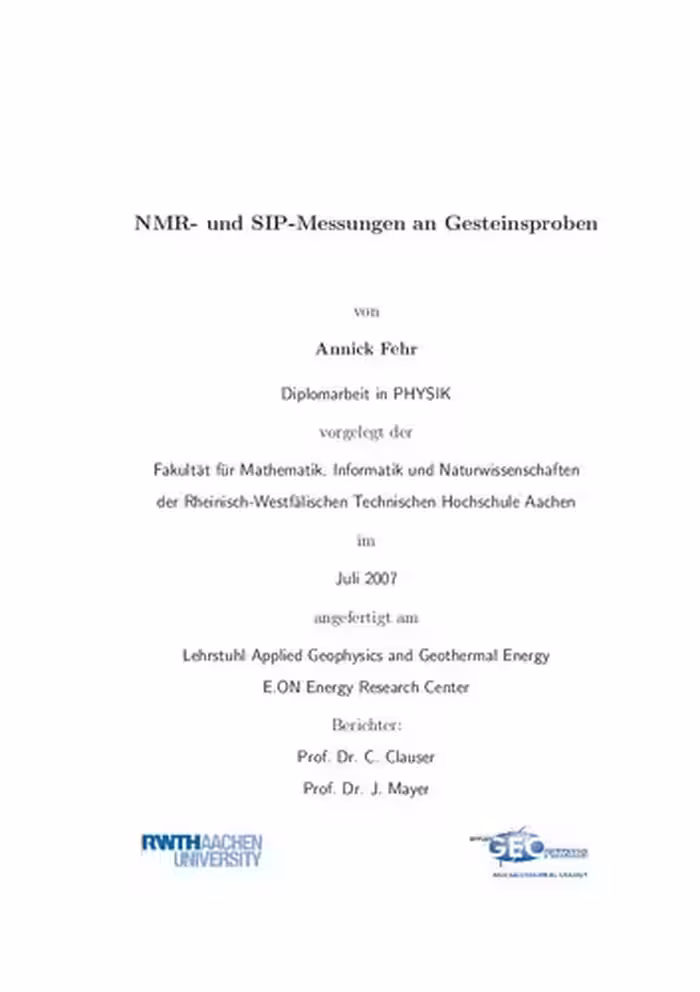 خرید و دانلود نسخه کامل کتاب NMR- und SIP-Messungen an Gesteinsproben