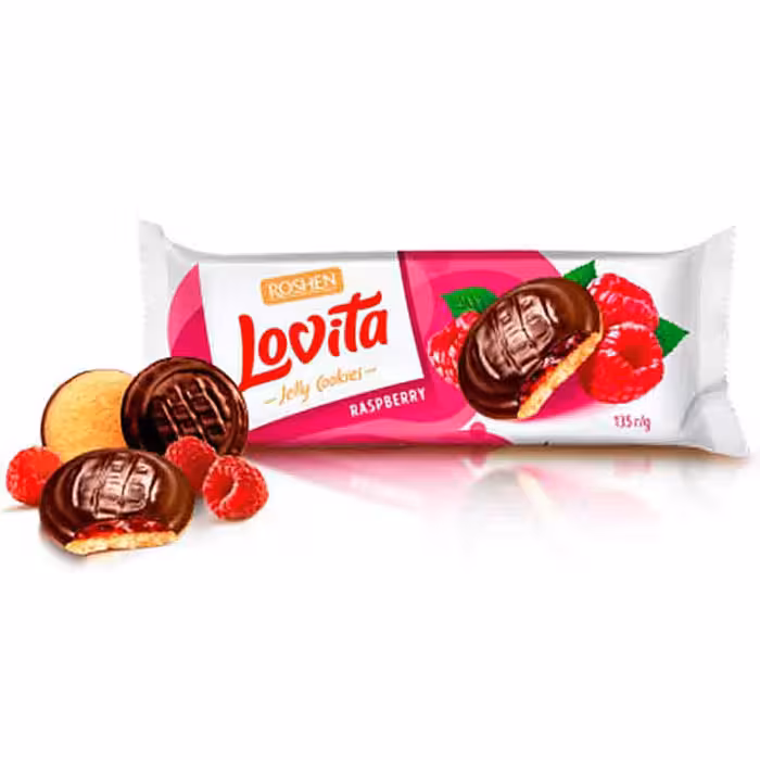 کوکی ژله ای لاویتا ROSHEN با طعم تمشک و روکش شکلات،اوکراین 135 گرم