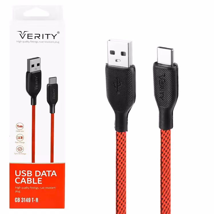 کابل دیتا و شارژ Type-C VERITY مدل 3149 قرمز