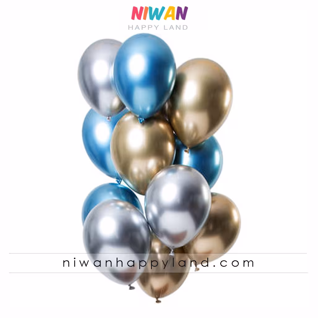 پک بادکنک آبی طلایی نقره ای 12عددی