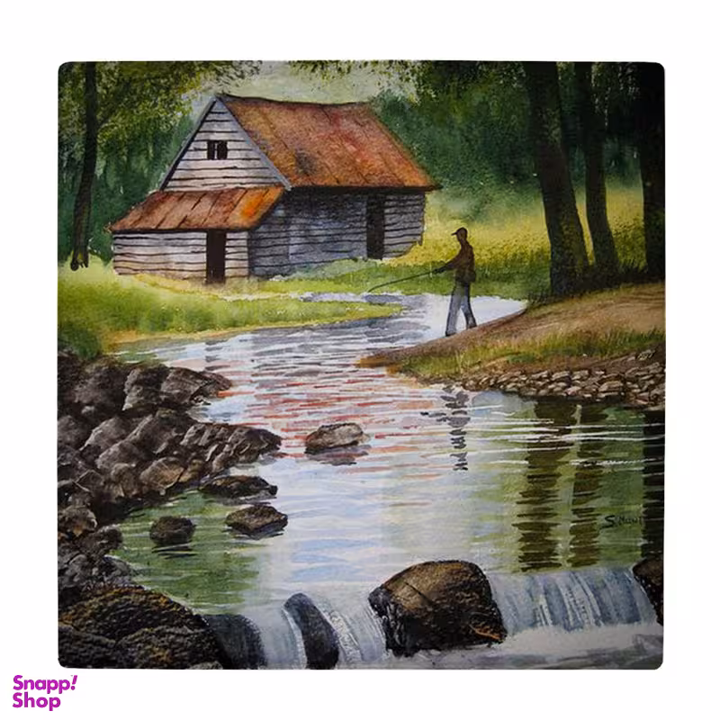 زیر لیوانی طرح نقاشی کلبه و رودخانه و مرد ماهیگیر کد 4074967_2849