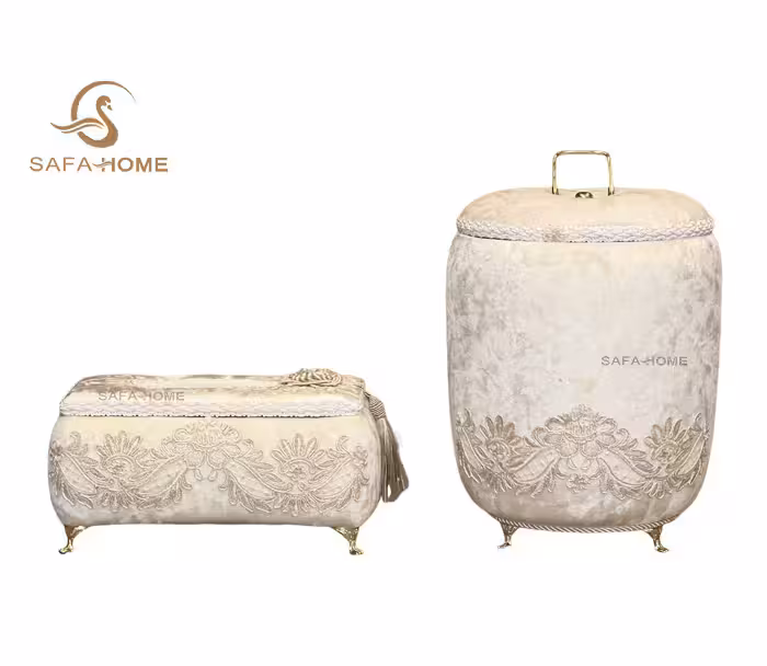 ست سطل و جادستمال کاغذی مخمل کلارا استخوانی