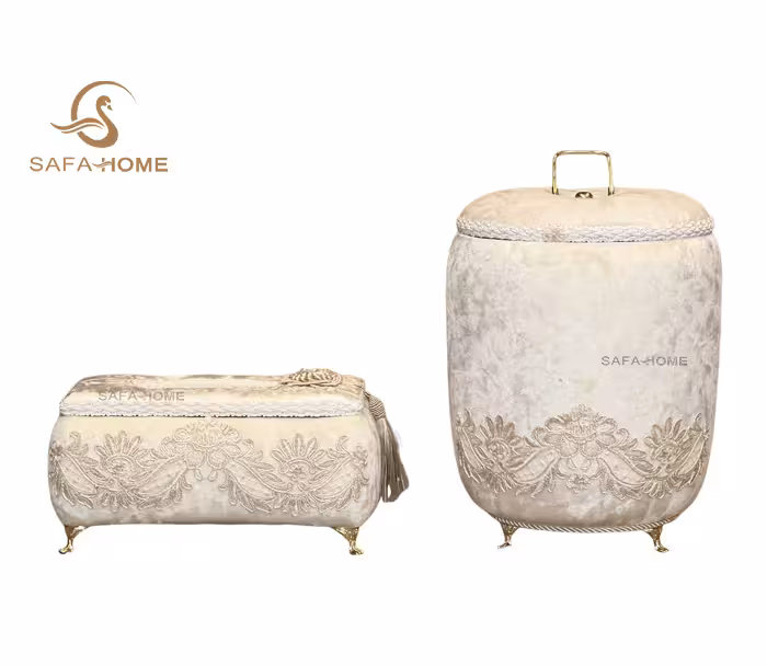 ست سطل و جادستمال کاغذی مخمل کلارا استخوانی