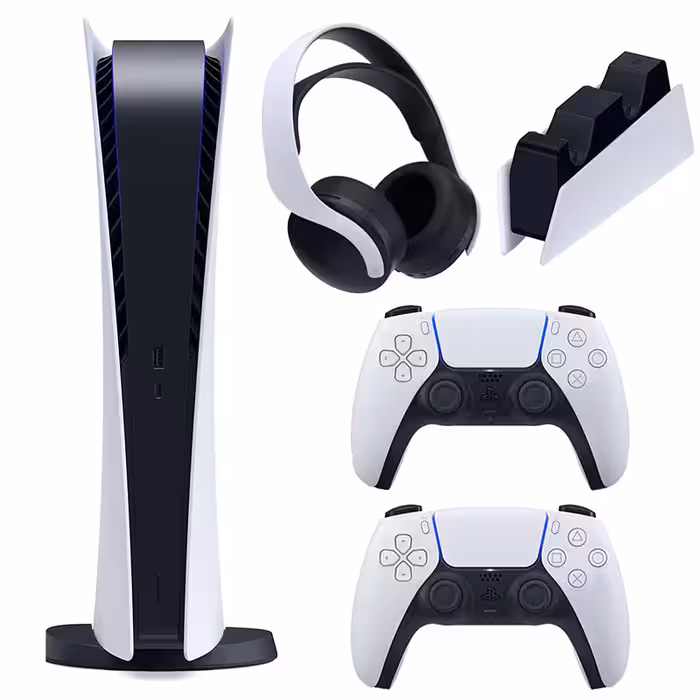 باندل کنسول بازی سونی مدل پلی استیشن (Playstation 5 (1000 Digital Editoin به همراه یک هدست و یک پایه شارژر و یک دسته بازی