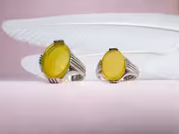 انگشتر ست عقیق زرد شرف الشمس چهارچنگ طرح بکتاش