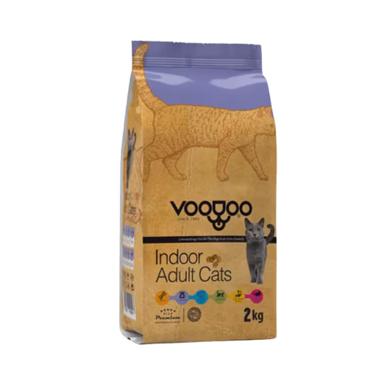غذای خشک گربه بالغ indoor برند VOODOO وودو 2 کیلویی