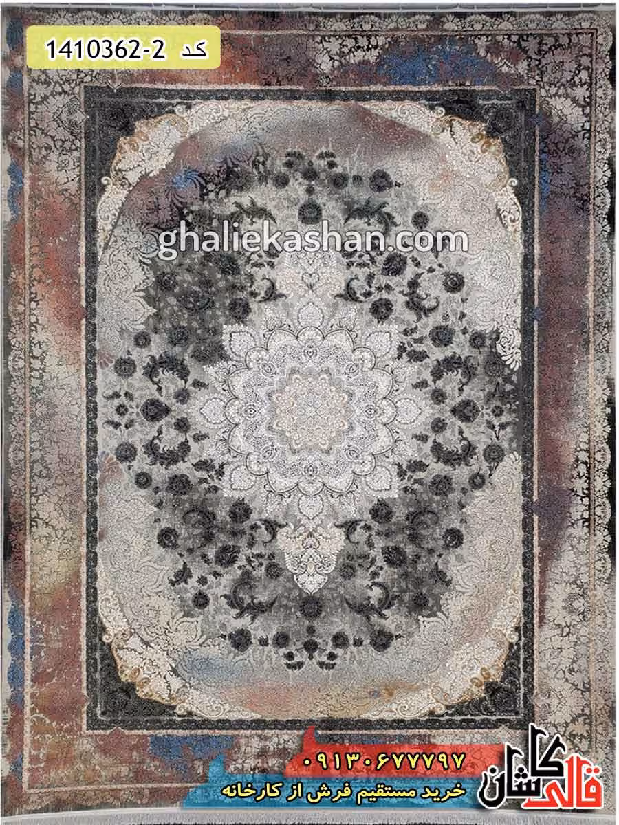 فرش وینتیج 1200 شانه طرح اصفهان زمینه دودی کاشان – گل برجسته