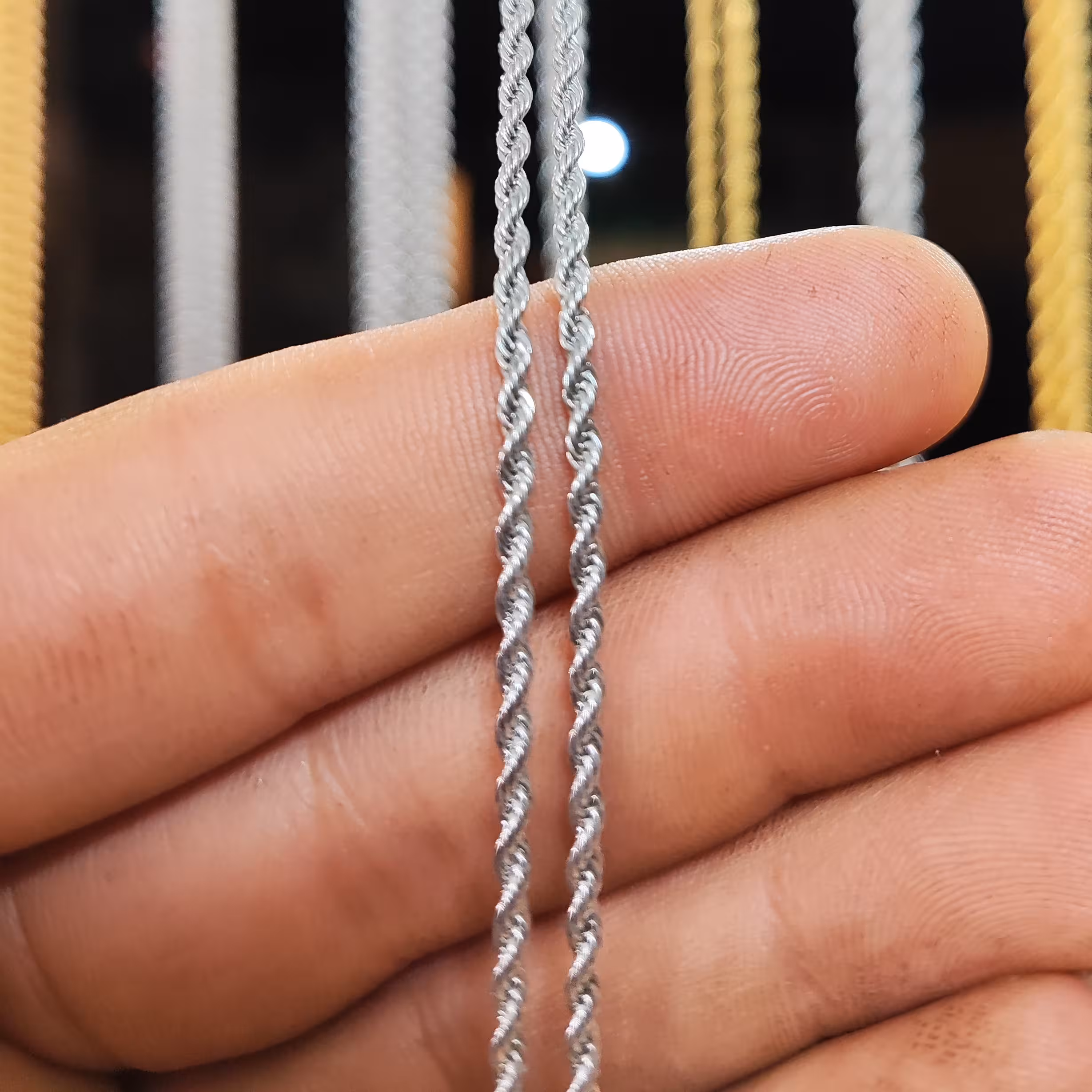 زنجیر استیل طنابی 45سانت سفید بافت ریز ضد حساسیت استیل رنگ ثابت گردنبند استیل
