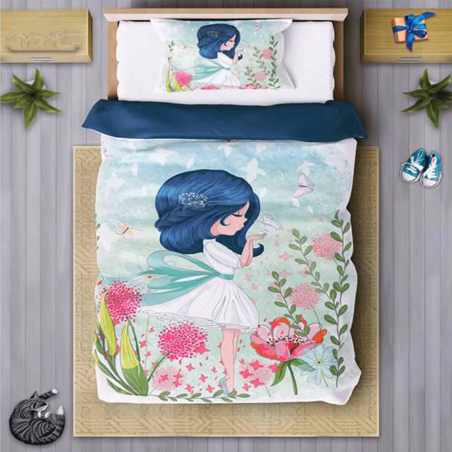 سرویس روتختی دخترانه چیداری مدل 7128 یک نفره 4 تکه