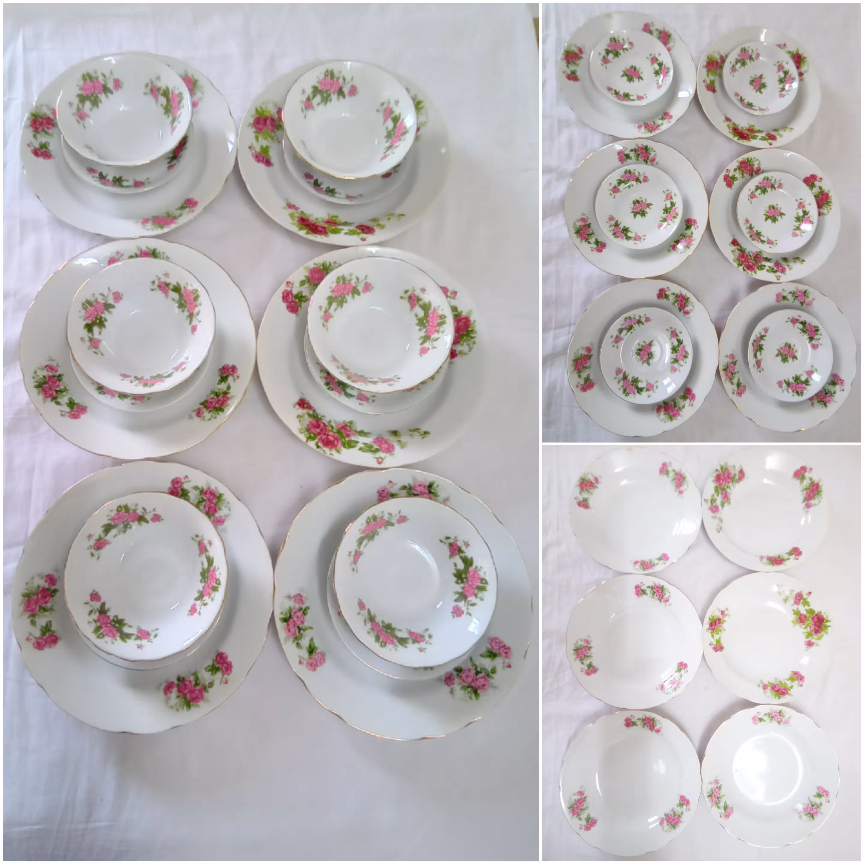 سرویس 24پارچه گلسرخی مارک اصلی و قدیمی،،(6بشقاب،،6کاسه،،6پیشدستی کوچک،،6کاسه کوچک)،،